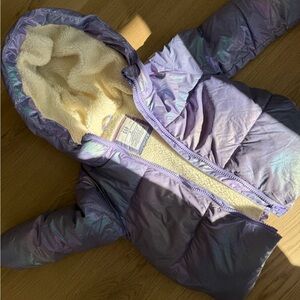 Gap Iridescent Purple Puffer Jacket with Cream Lining